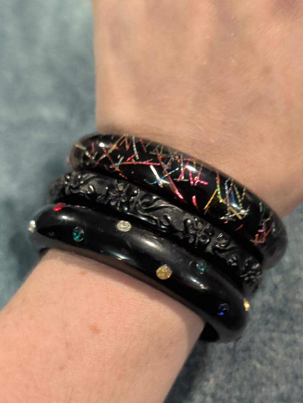 Set of Three Black Decorative Bangle Bracelets